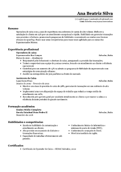 Exemplo de currículo de operador de caixa